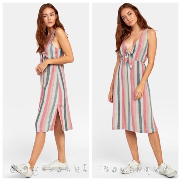 🔥RVCA FLOSSIE STRIPED MIDI DRESS NWT - Picture 5 of 7